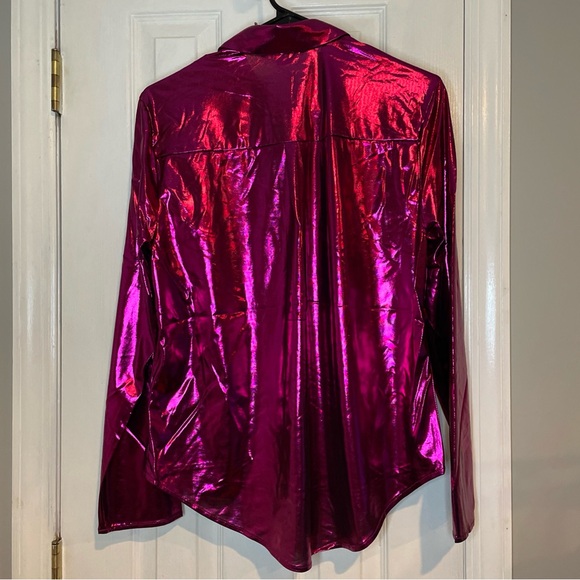 New Cooper & Ella Fuchsia Liquid Shine Women's Shirt Medium Metallic Party NWT - Picture 7 of 16